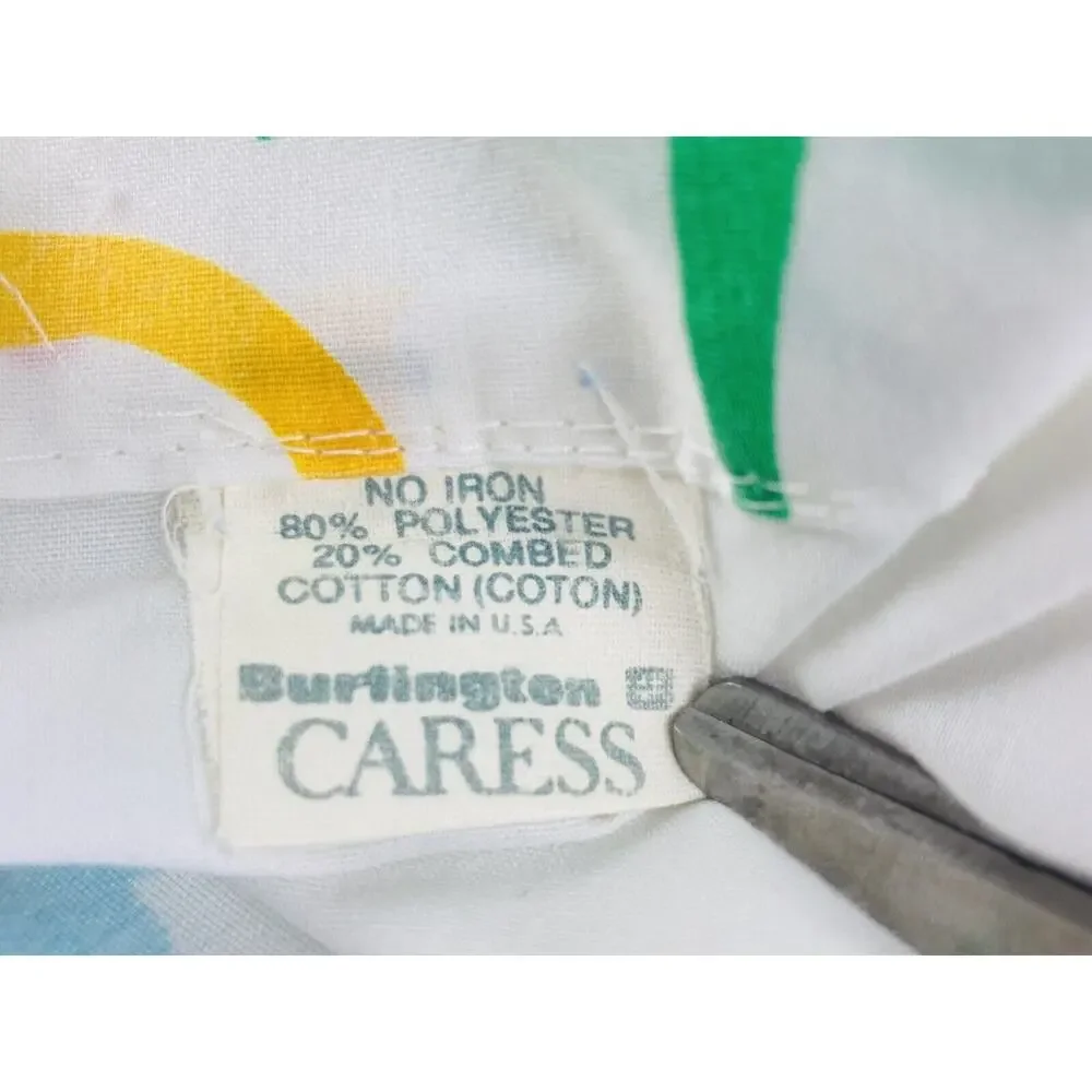 Vintage '80s Burlington CARESS Pillowcase Flower Red Yellow Rare Blue Watermelon